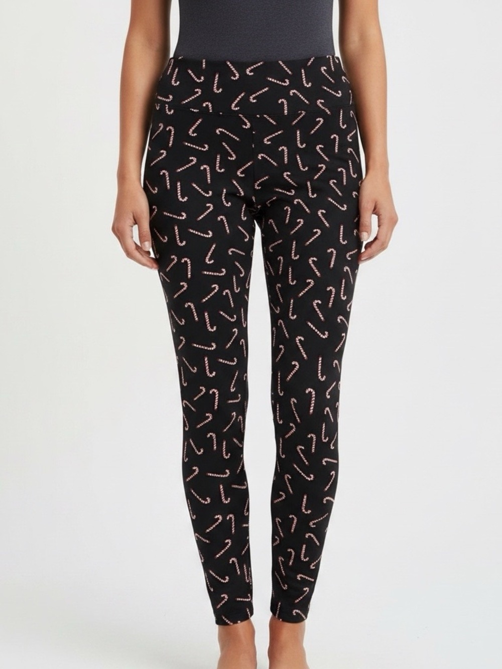 Unbranded black candy cane leggings size medium spandex polyester red white